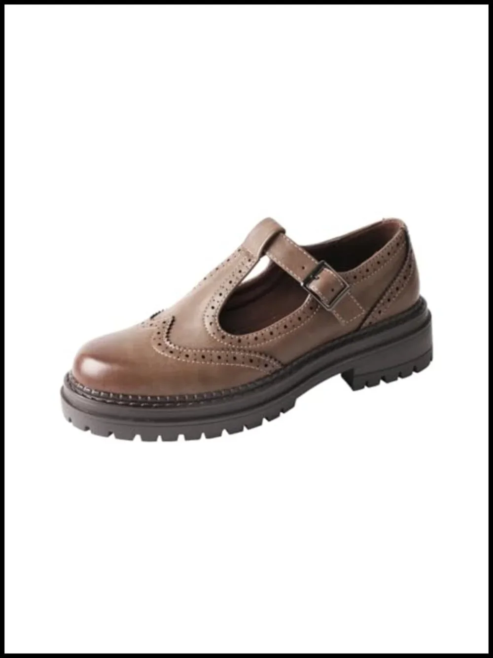 Chunky Platform T-Strap Loafer Hollowed-Out Vintage Round Toe Women's Shoes